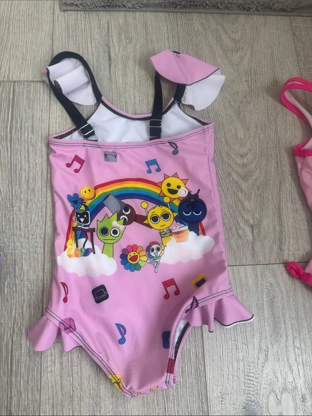 Kids Pink Cartoon Rainbow One-Piece Swimsuit Size 5-6